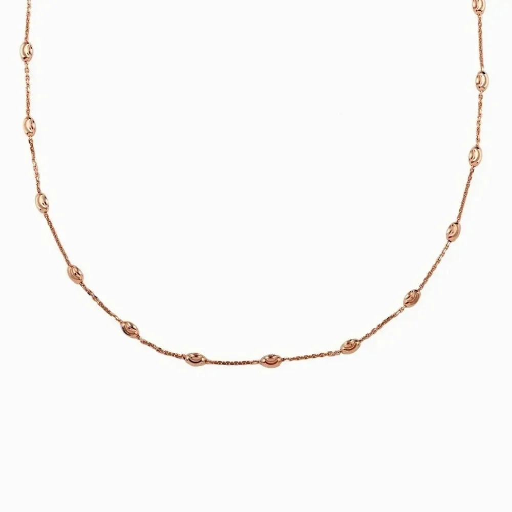 Oval Moon Station Chain Necklace 14kt Rose Gold Over Sterling Silver.
